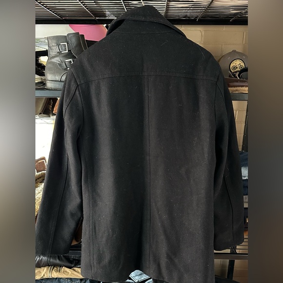 Merino Wool Blend Black Peacoat - Picture 5 of 7